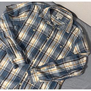 Lucky Brand Shirt Men Large Button Blue Plaid Western Ling Sleeve
